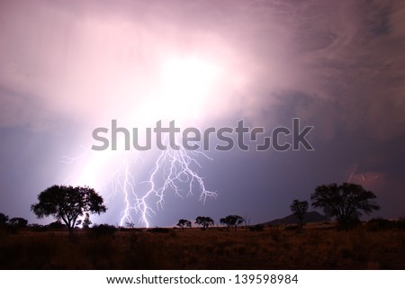 A lightning bolt strikes the desert in Namibia.