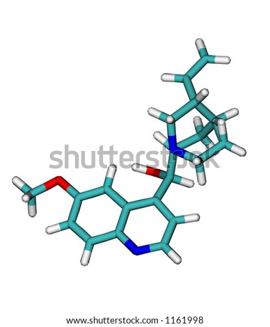 stock photo : Molecular structure of Quinine. A drug used to treat malaria