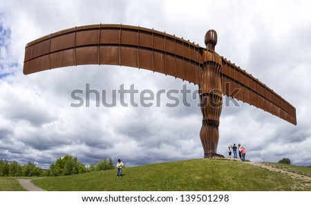 GATESHEAD - MAY 30: Angel of the North Statue on May 30 2010 in Gateshead, England. It is a steel sculpture of an angel, 20 metres tall, with wings measuring 54 metres across.