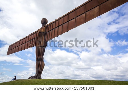 Gateshead - May 30: Angel Of The North Statue On May 30 2010 In Gateshead, England. It Is A Steel Sculpture Of An Angel, 20 Metres Tall, With Wings Measuring 54 Metres Across.
