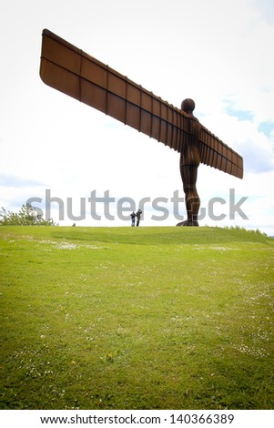 GATESHEAD - MAY 30: Angel of the North Statue on May 30 2010 in Gateshead, England. It is a steel sculpture of an angel, 20 metres tall, with wings measuring 54 metres overlooking the main A1 road .