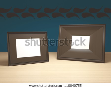 Picture Frames for Home Decoration. Brown photo frames on wooden table.