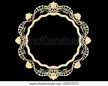 Round gold ornamented picture frame isolated on black, insert your own design, similar frames available in my portfolio