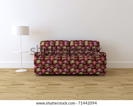 Design interior of  modern living room, floral sofa with lamp, 3d rendering