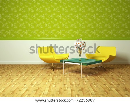 Bright Interior Design Of Modern Living Room With Yellow Armchairs ...