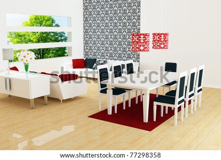 Dining Room on Design Of Modern White Living Room With Big White Sofas And Dining