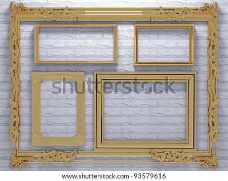 Decorative vintage and gold empty wall picture frames, render/illustration, similar sets available in my portfolio