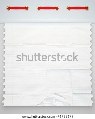 Notebook paper background. Tattered lined white page.