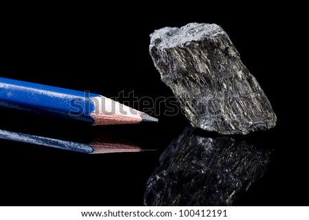 Rough piece of carbon rock mineral in the form of graphite, an allotrope of carbon, known for its use in pencils