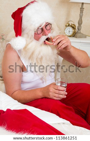 Well Santa is getting older, so every morning he starts with putting his false teeth in