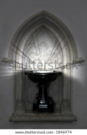 Baptismal font with mysterious lights shining