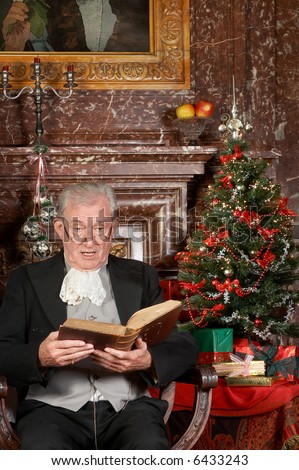 Victorian Grandfather Reading The Christmas Story. Shot In The ...