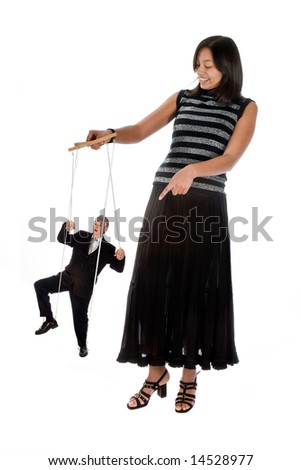 Young employee with her boss on strings
