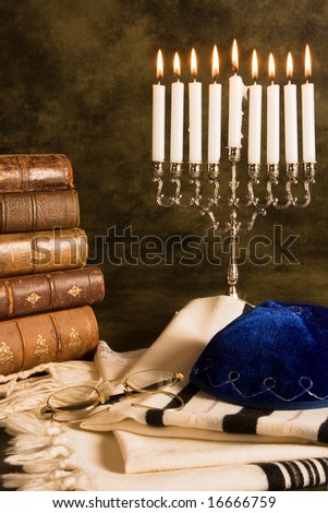 Nine candles for Hanukkah, and a prayer shawl