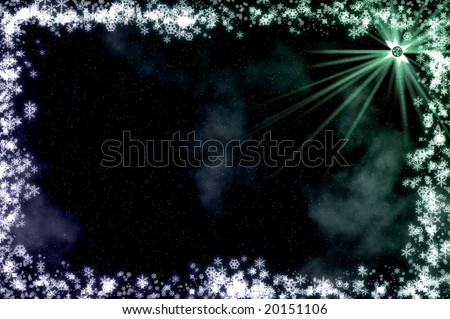 Starry christmas night sky with snowflakes and little stars
