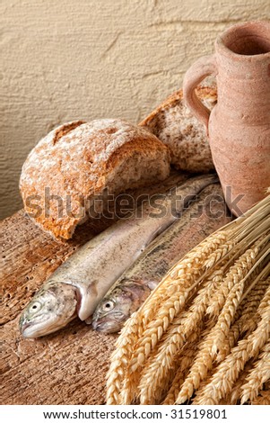 Symbols of christian belief : wine, bread and fish