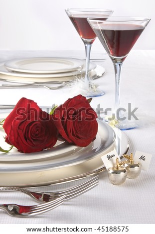 stock photo Wine and roses on a wedding table