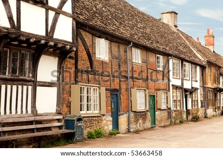View on the medieval English cottages of Lacock village in Wiltshire