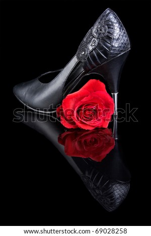 black high heels with roses