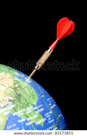Blue globe with a red dart in Asia, Japan
