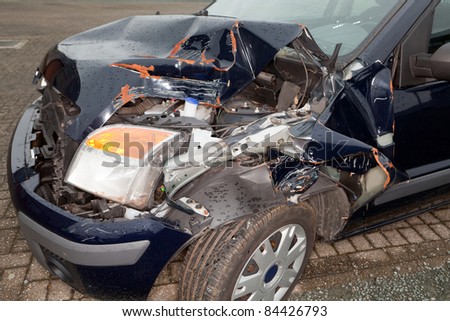 Remains of a wrecked car after a serious car crash