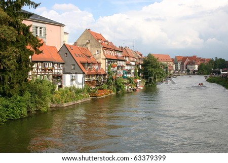 stock photo The festival at the Regnitz river in the town Bamberg Germany