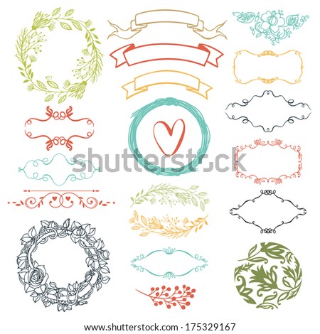 Decorative design elements ribbons heart and flowers Decorative design elements ribbons heart and flowers