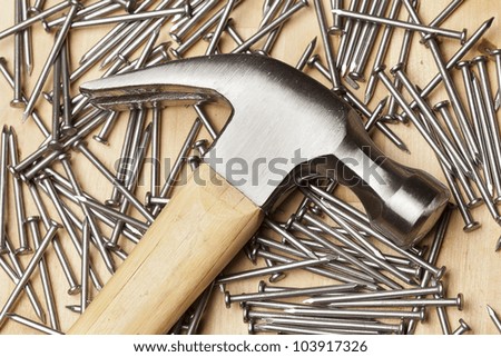 Hammer and nails used for construction