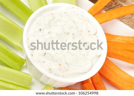 Ranch dressing with fresh carrots and celery