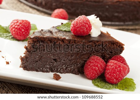Homemade Chocolate Cake with raspberry and mint