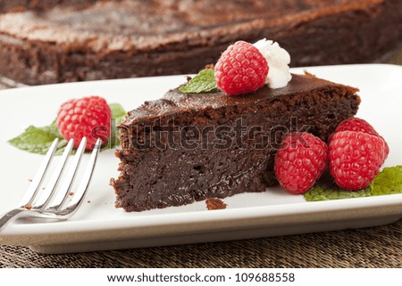 Homemade Chocolate Cake with raspberry and mint