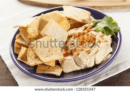 Homemade Crunchy Pita Chips with Organic Hummus