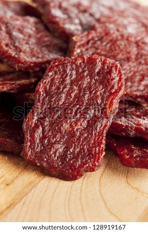 Dried Processed Beef Jerky against a background