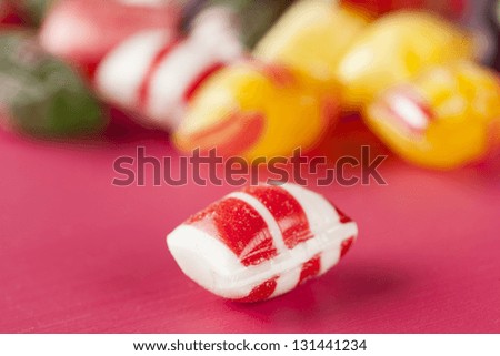 Colorful Sweet Hard Candy Mints against a bright background