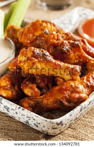 Hot and Spicey Buffalo Chicken Wings with celery