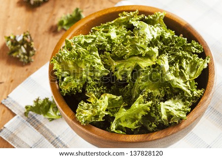 Homemade Organic Green Kale Chips with salt and oil