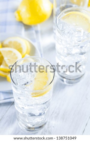 Refreshing Ice Cold Water with Lemon ready to drink