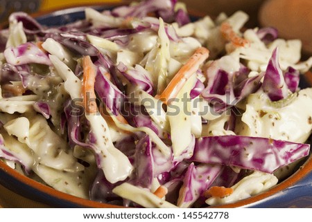 Homemade Coleslaw with Shredded Cabbage, Carrot, and Lettuce