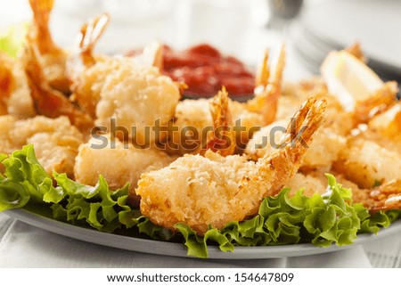 Fried Organic Coconut Shrimp with Cocktail Sauce