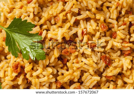 Homemade Spanish Rice with Parsley Ready to Eat