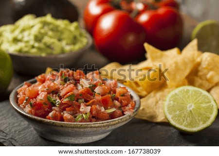 Homemade Pico De Gallo Salsa and Chips Ready to Eat
