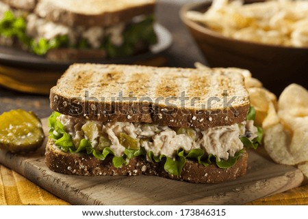 Healthy Tuna Sandwich with Lettuce and a Side of Chips
