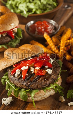 Healthy Vegetarian Portobello Mushroom Burger with Cheese and Veggies