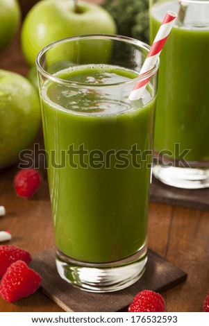 Healthy Green Vegetable and Fruit Smoothie Juice with Apple and Greens