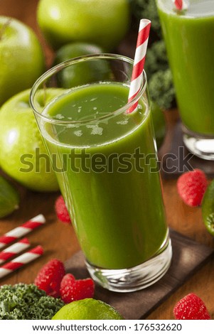 Healthy Green Vegetable and Fruit Smoothie Juice with Apple and Greens
