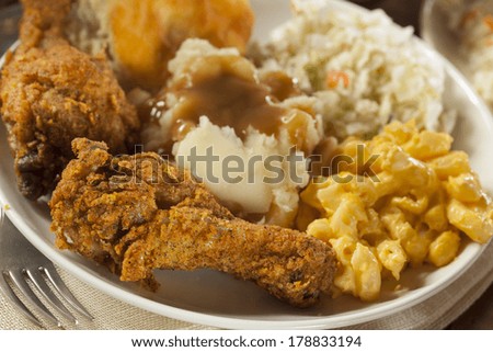 Homemade Southern Fried Chicken with Biscuits and Mashed Potatoes