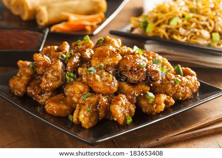 Asian Orange Chicken with Green Onions for Dinner