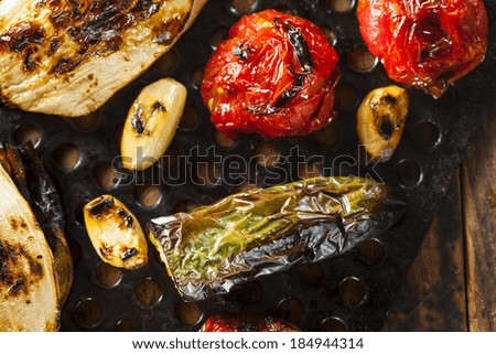 Healthy Organic Roasted Vegetables with Peppers, Tomatoes, and Onion