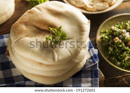 Homemade Organic Pita Bread with Hummus and Salad