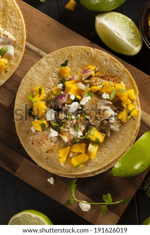 Homemade Baja Fish Tacos with Mango Salsa and Chips